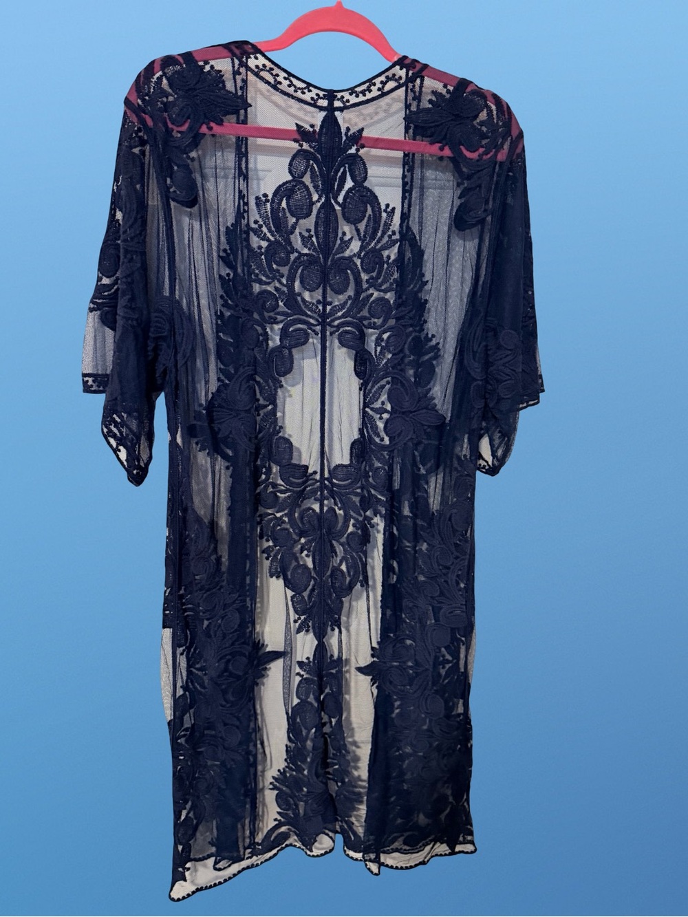 Time and Tru Black Sheer Lace Kimono Cover-Up - Picture 3 of 6